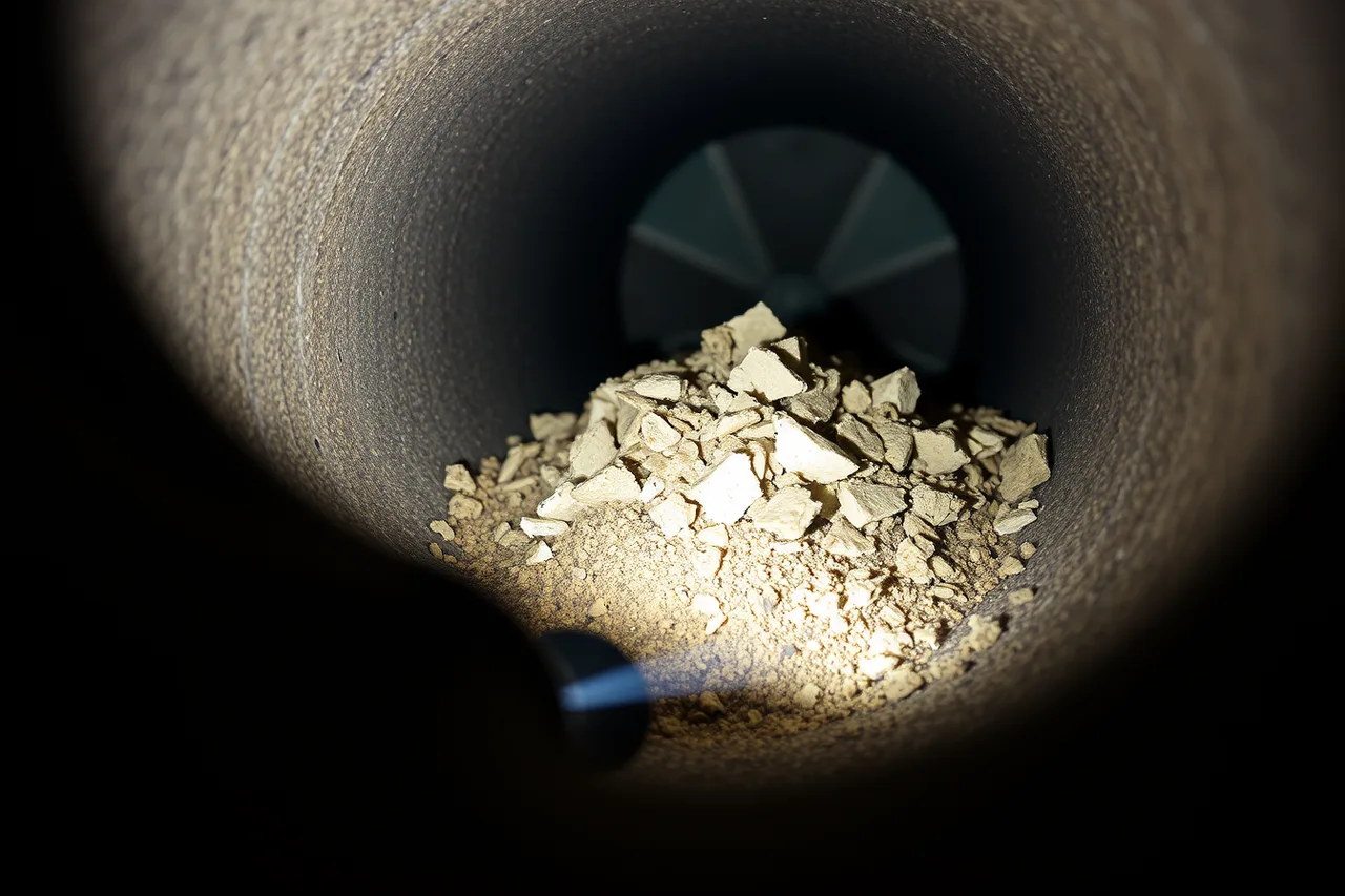 Flaky creosote deposits inside a chimney flue (How Alberta winters and chinooks shape a Calgary sweep's calendar)
