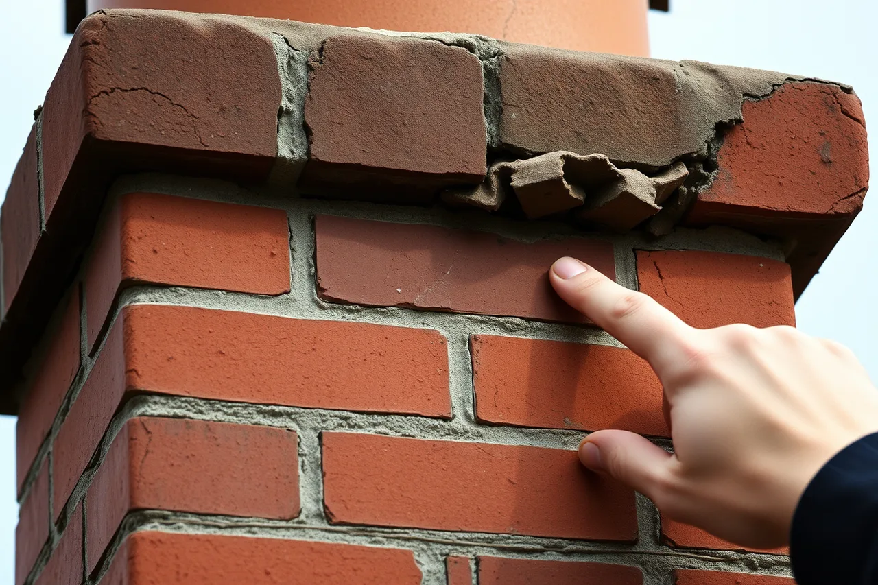 Cracked mortar joints and spalled crown on a brick chimney (How Alberta winters and chinooks shape a Calgary sweep's calendar)