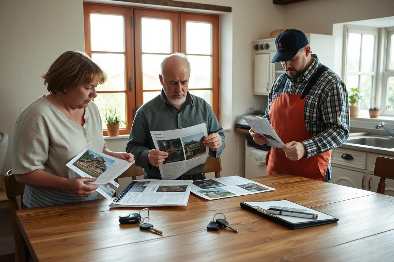 Property manager reviewing chimney sweep photo report with sweep (How cottage country changes chimney work in Muskoka and the Laurentians)