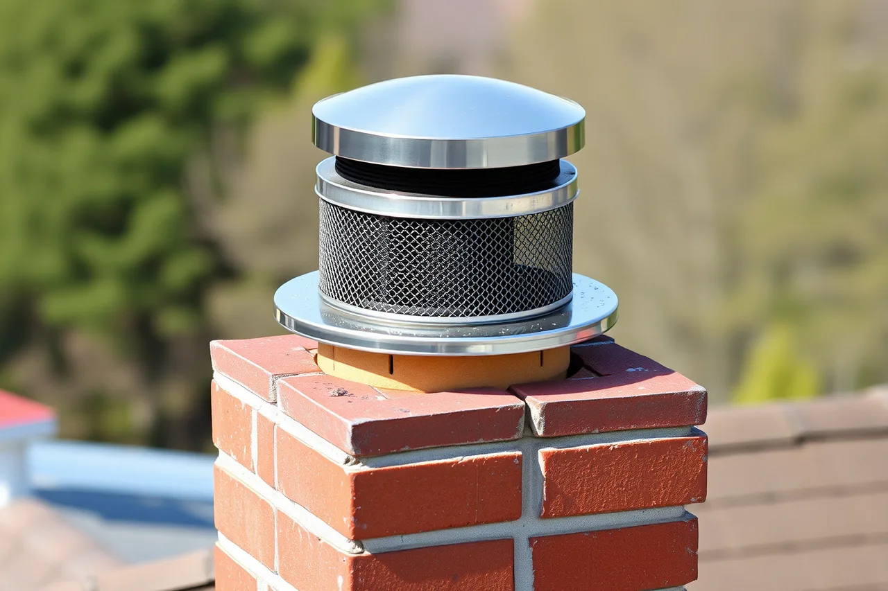Chimney cap and spark arrestor on a brick chimney (Toronto chimney sweeping under Toronto Fire Services rules)